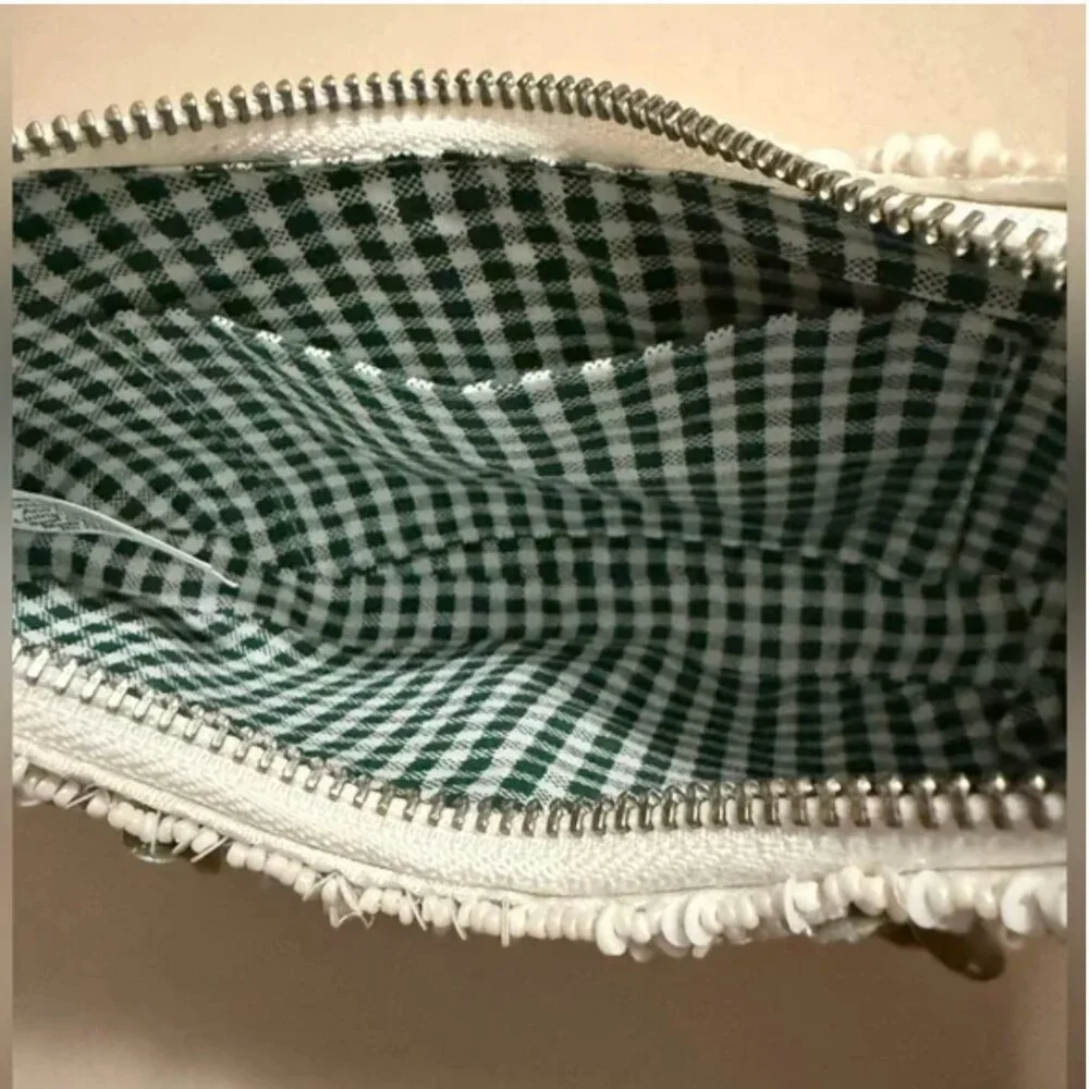 Handcrafted in India Vegetable Beaded Shoulder Bag Gingham Interior Tassel NWT